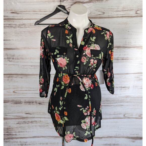 Siren Lily Maternity Floral Sheer Button Down Blouse Sz Small New - Picture 1 of 7